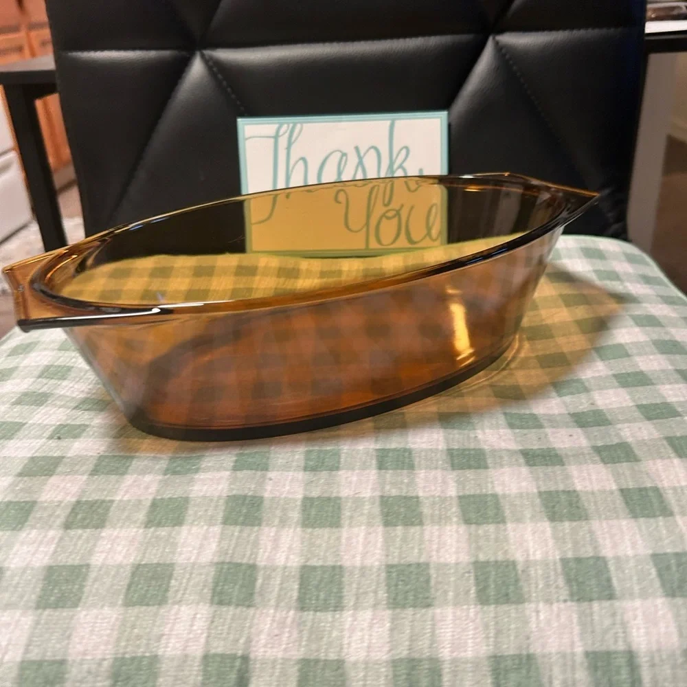 Vintage Arcopal France Amber Glass Casserole Dish